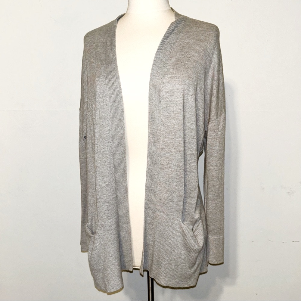 Ann Taylor Factory Gray Open-Front Cardigan Sweater